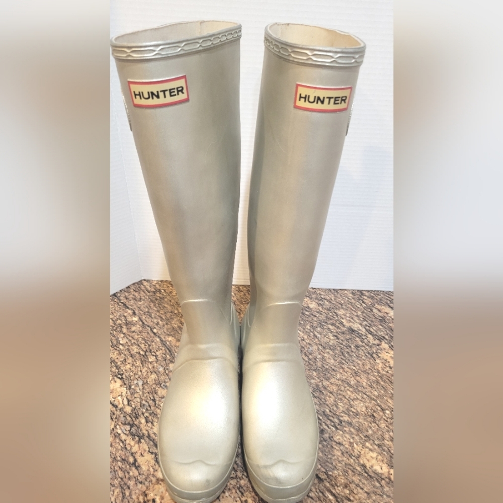 Hunter Metallic Silver Wellington Tall Rain Boot - Picture 2 of 16